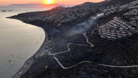  İzmir Dikili'de çıkan orman yangınına gece müdahale ediliyor: Alevlerin yaklaşması üzerine bir site tahliye edildi
